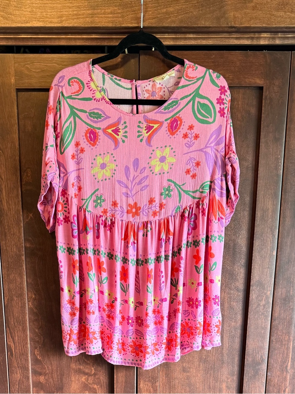 easel Pink Multicolor Floral Babydoll Top